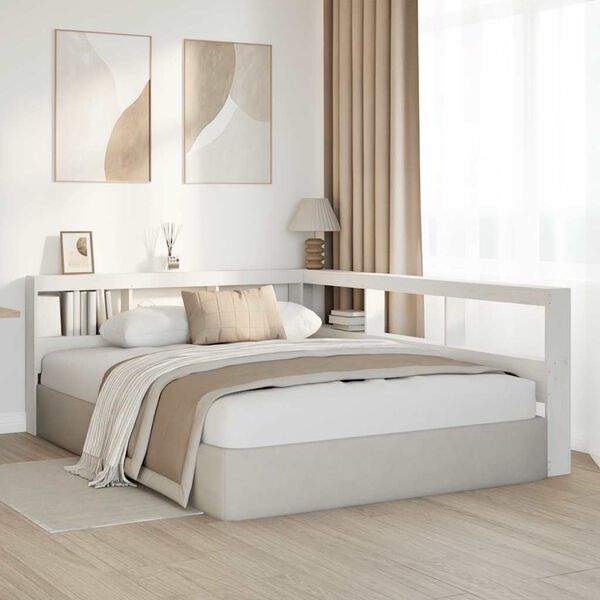 vidaXL Boekenkast Hoofdeinde L-vormig 140 cm massief grenenhout wit