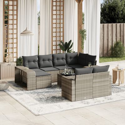 vidaXL 11-delige Loungeset met kussens poly rattan lichtgrijs