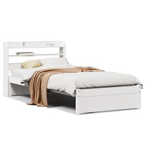 vidaXL Bedframe met hoofdbord massief grenenhout wit 75x190 cm