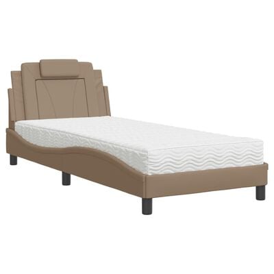 vidaXL Bed met matras kunstleer cappuccinokleurig 90x200 cm