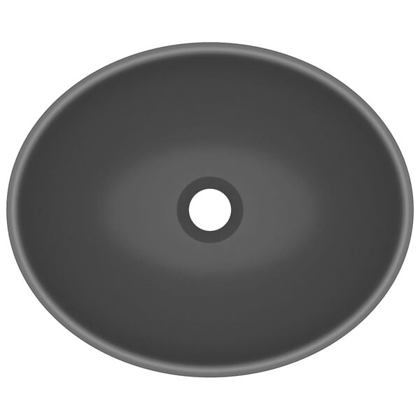 vidaXL Wastafel ovaal 40x33 cm keramiek mat donkergrijs
