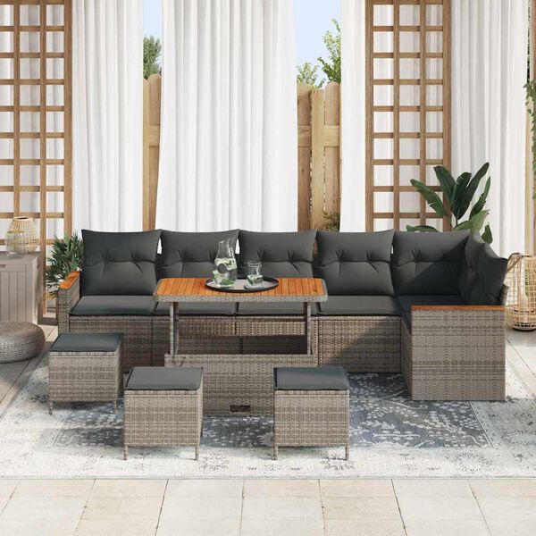 vidaXL Tuin Sofa Set met kussen 10 pcs Grijs Poly riet