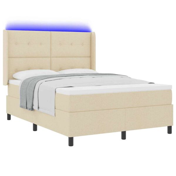 vidaXL LED Box Spring Bed met matras Cr&egrave;me 140 x 200 cm Stof