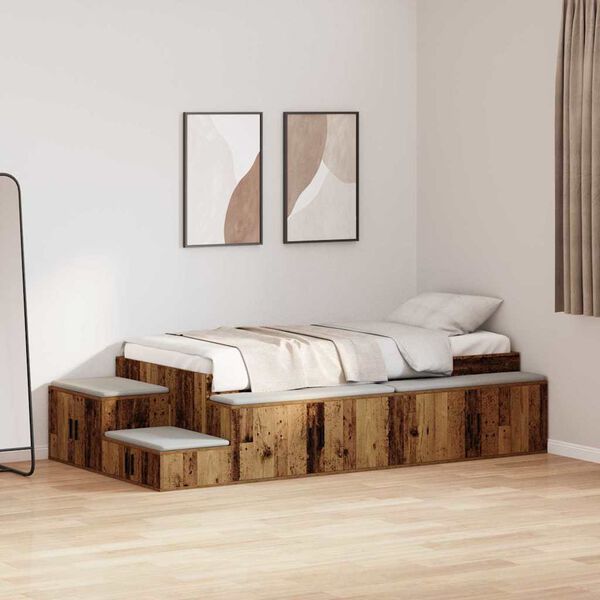 vidaXL Opbergbedframe met opslag Oud Hout 90 cm Bewerkt hout