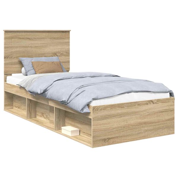vidaXL Bedframe met hoofdeinde Sonoma 90 x 190 cm Massief grenenhout