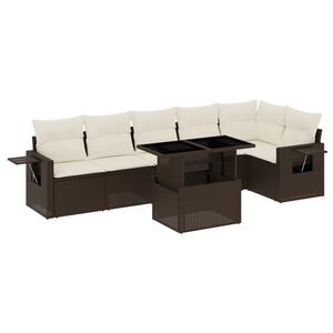 vidaXL 7-delige Loungeset met kussens poly rattan bruin