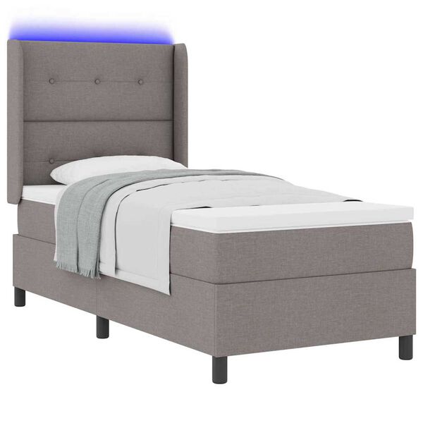 vidaXL LED Box Spring Bed met matras Taupe 90 x 200 cm Stof