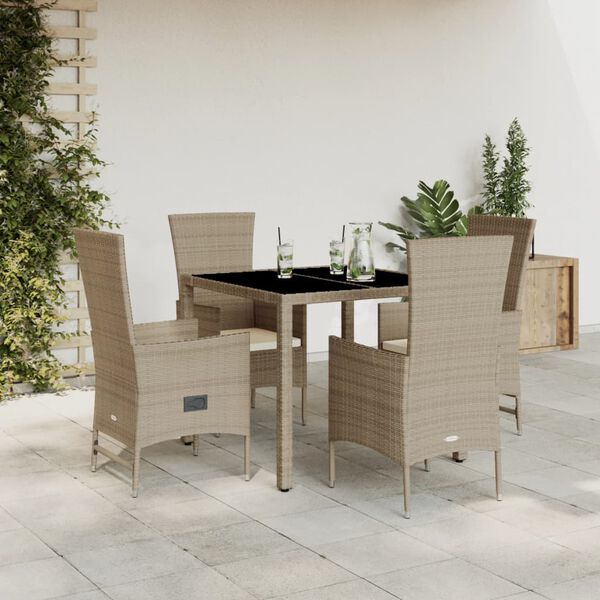 vidaXL 7-delige Tuinset met kussens poly rattan beige