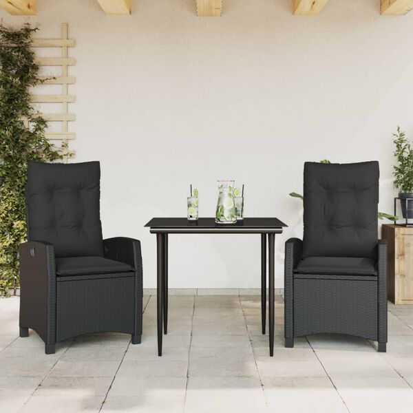 vidaXL 7-delige Tuinset met kussens poly rattan zwart