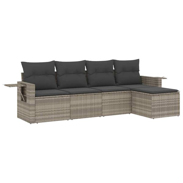 vidaXL 5-delige Loungeset met kussens poly rattan lichtgrijs