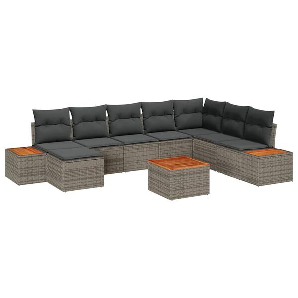 vidaXL Tuin Sofa Set met kussen 9 pcs Grijs poly rattan