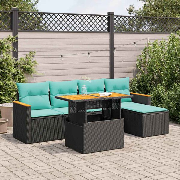 vidaXL 6-delige Loungeset met kussens poly rattan zwart