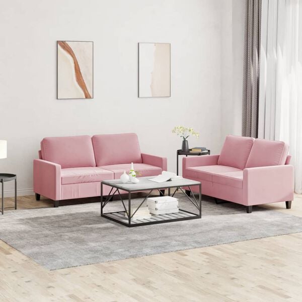 vidaXL 2-delige Loungeset met kussens fluweel roze