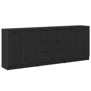 vidaXL Dressoir 3 pcs Zwart Eiken 180 x 30 x 70 cm Bewerkt hout