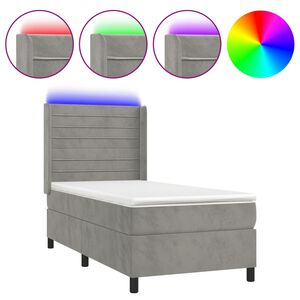 vidaXL Boxspring met matras en LED fluweel lichtgrijs 80x200 cm