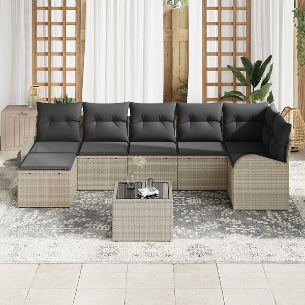 vidaXL Tuin Sofa Set 8 pcs Lichtgrijs Poly riet