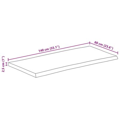 vidaXL Tafelblad rechthoekig natuurlijke rand 140x60x2,5 cm acaciahout