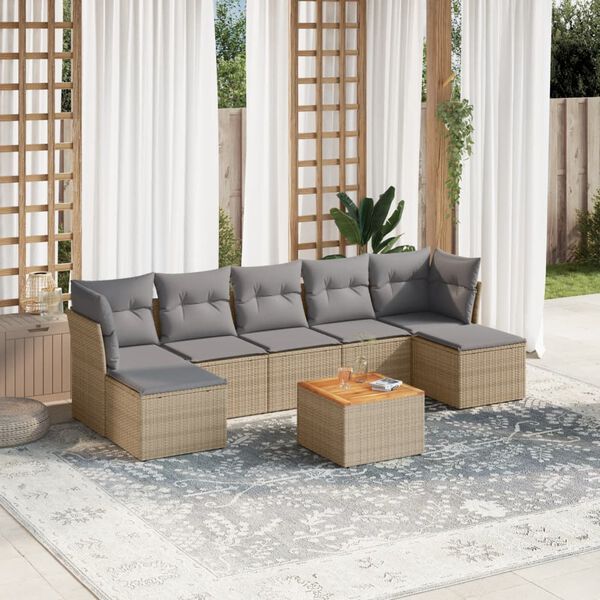 vidaXL 8-delige Loungeset met kussens poly rattan beige