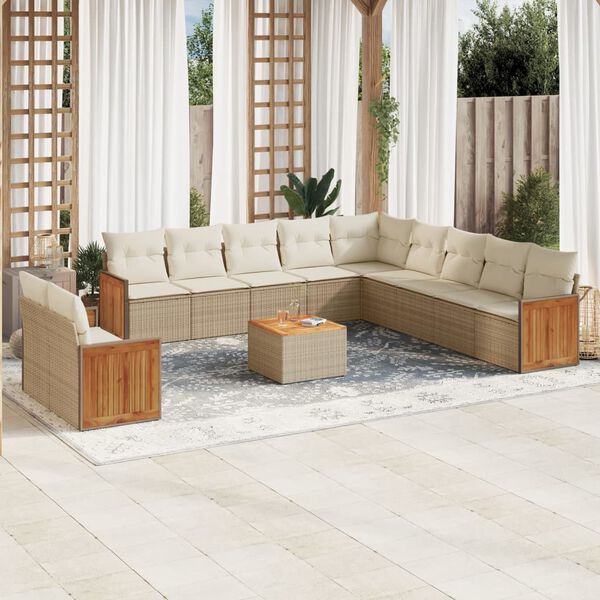 vidaXL 12-delige Loungeset met kussens poly rattan beige