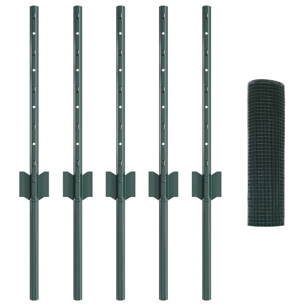 vidaXL Hek met Paal Groen 0,4 x 10 m Staal en PVC