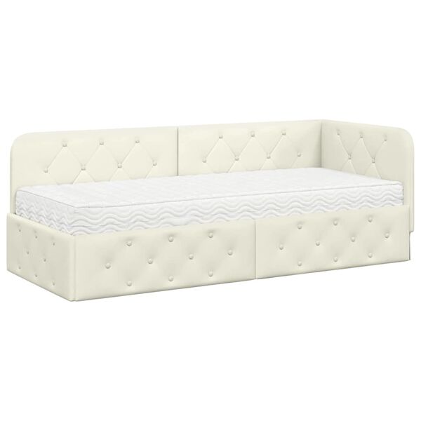 vidaXL Hoekbedframe met matras Crème 80 x 200 cm Fluweel