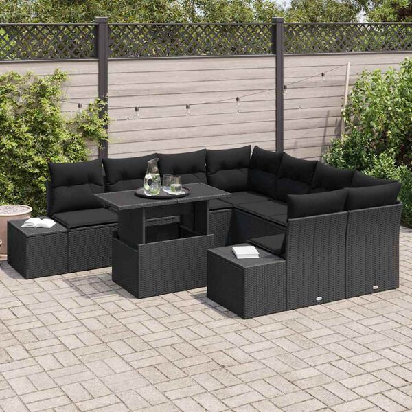 vidaXL Tuin Sofa Set met kussen 9 pcs Zwart poly rattan