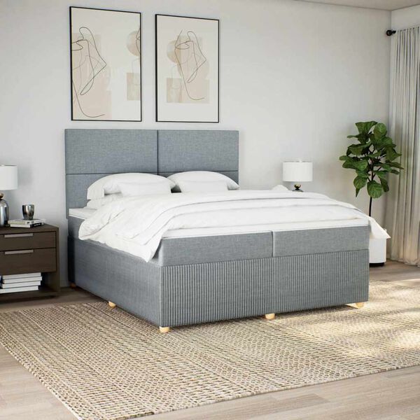 vidaXL Boxspring met matras stof lichtgrijs 200x200 cm