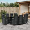 vidaXL Tuin eettafelset met kussen 9 pcs Zwart poly rattan