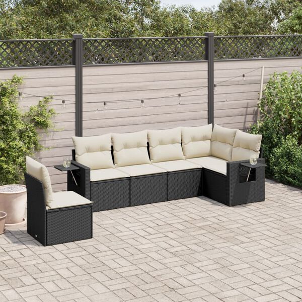 vidaXL 6-delige Loungeset met kussens poly rattan zwart