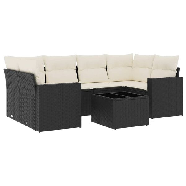 vidaXL 7-delige Loungeset met kussens poly rattan zwart