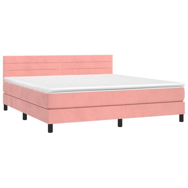 vidaXL Boxspring met matras fluweel roze 160x200 cm