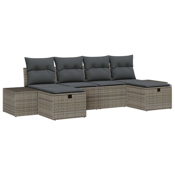 vidaXL Tuin Sofa Set met kussen 6 pcs Grijs poly rattan