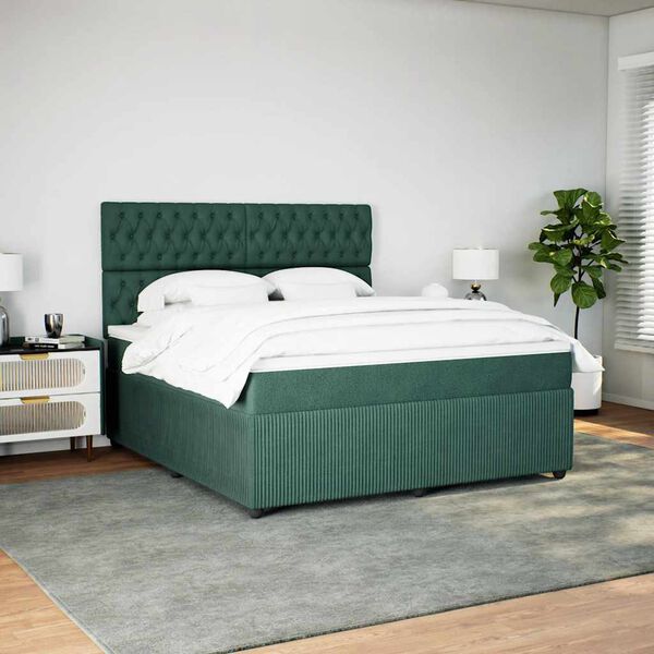 vidaXL Boxspring met matras fluweel donkergroen 180x200 cm