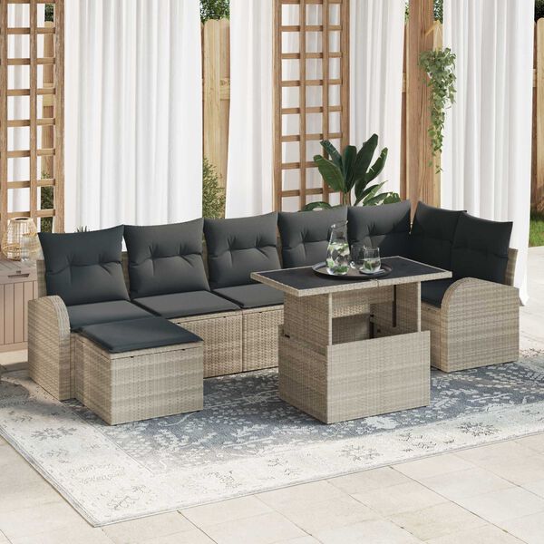 vidaXL Tuin Sofa Set met kussen met opslag 8 pcs Lichtgrijs Poly riet