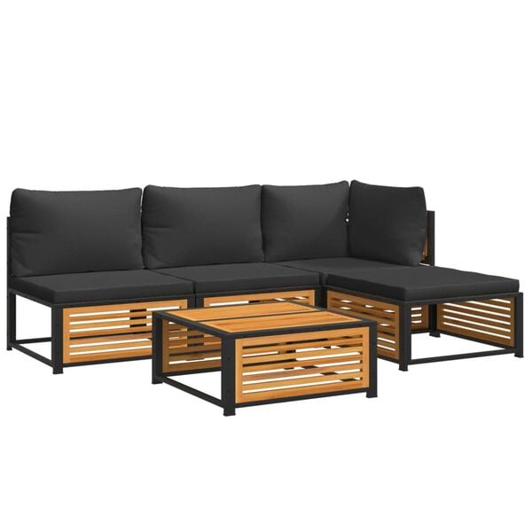 vidaXL 5-delige Loungeset met kussens massief acaciahout