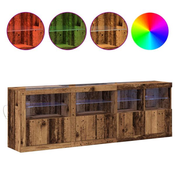 vidaXL LED Sideboard Oudhout 202 x 37 x 67 cm Bewerkt hout