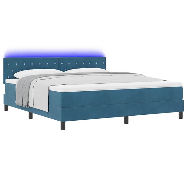 vidaXL LED Box Spring Bed met matras Donkerblauw 180 x 200 cm Fluweel