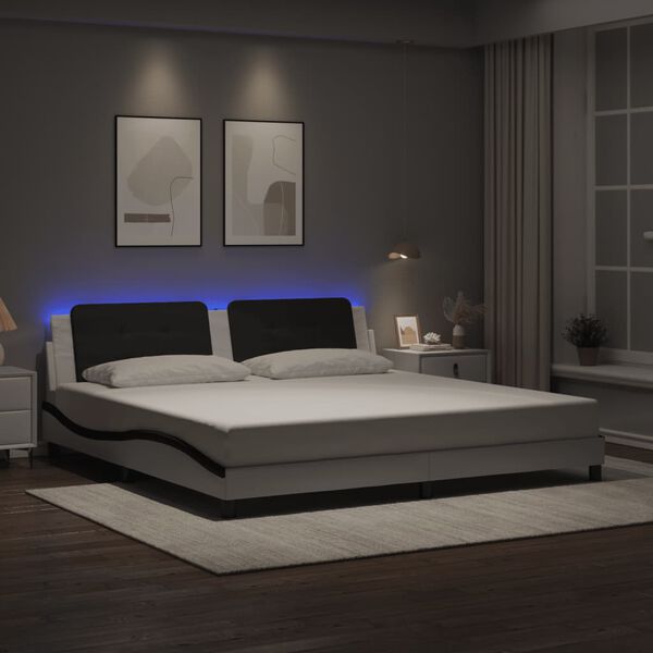 vidaXL Bedframe met LED zonder matras "Zadar" wit en zwart 200x200 cm