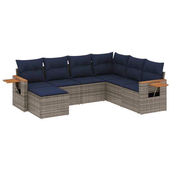 vidaXL 7-delige Loungeset met kussens poly rattan grijs