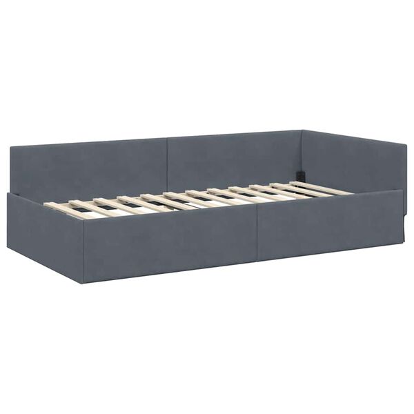 vidaXL Hoekbedframe Donkergrijs 90 cm x 190 cm VelvetenPlywood