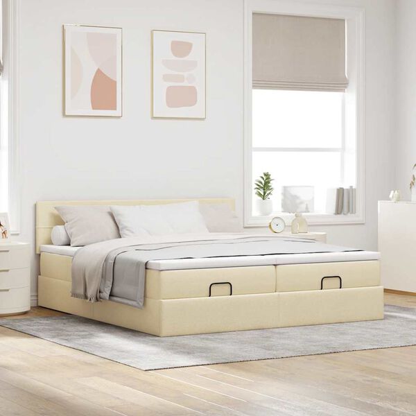 vidaXL Ottoman bed met matrassen 200x200cm stof cr&egrave;mekleurig
