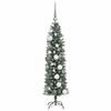 vidaXL Kunstmatige slanke kerstboom met 150 LED Groen en Wit 120 cm
