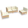 vidaXL 4-delige Loungeset met cr&egrave;mekleurige kussens massief grenenhout