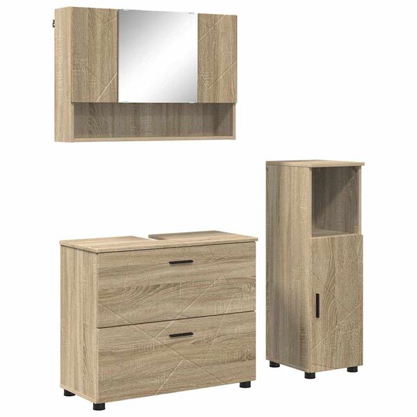 vidaXL Badkamermeubelset 3 pcs Sonoma Eiken Bewerkt hout en metaal