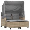 vidaXL Tuinbank 2-zits met luifel en voetenbanken poly rattan beige