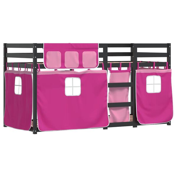 vidaXL Stapelbed met gordijnen 90x190 cm grenenhout roze