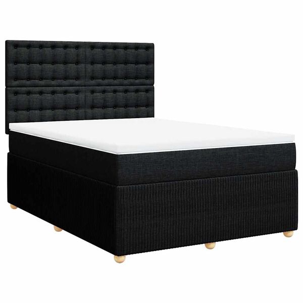 vidaXL Boxspring met matras stof zwart 140x190 cm