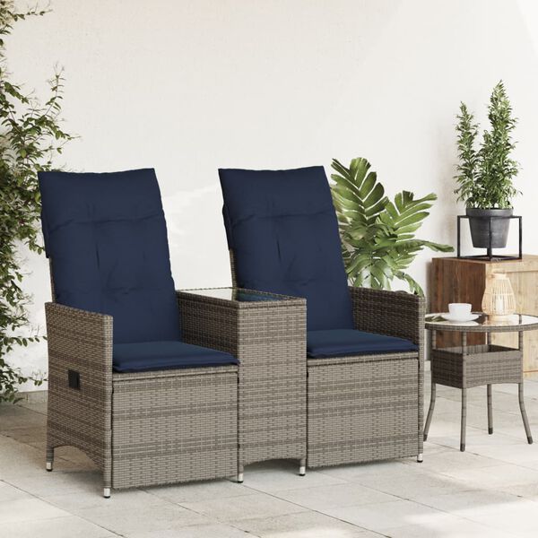 vidaXL Tuinbank 2-zits verstelbaar met tafel poly rattan grijs