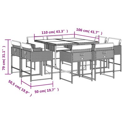 vidaXL 9-delige Tuinset poly rattan zwart