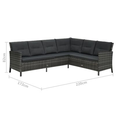 vidaXL 4-delige Loungeset met kussens poly rattan grijs